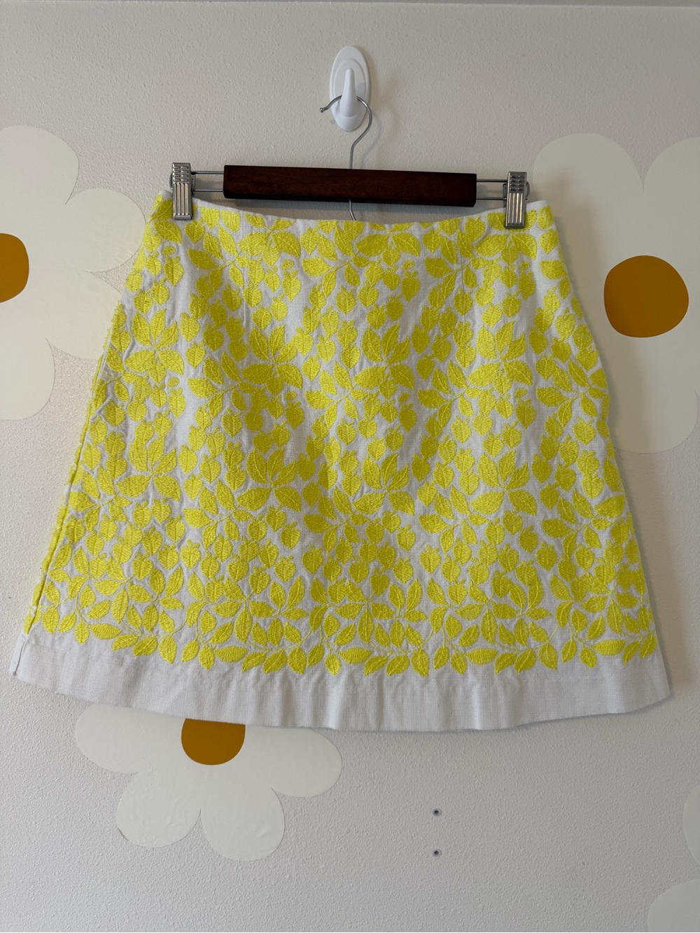 Boden Yellow and Cream Leaf Embroidered A-Line Mini Skirt - Picture 3 of 11